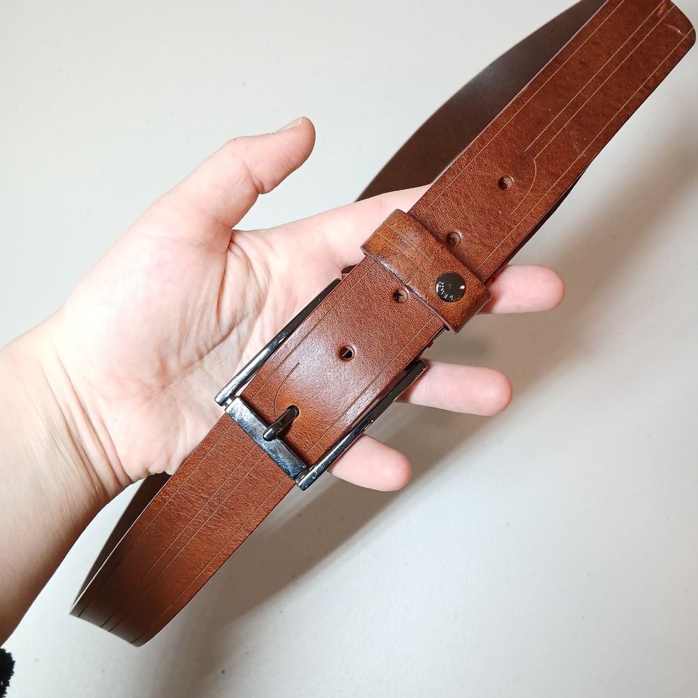 Ted Baker Belt Mens 42 Brown Leather Black Buckle Classic Preppy Heritage Style